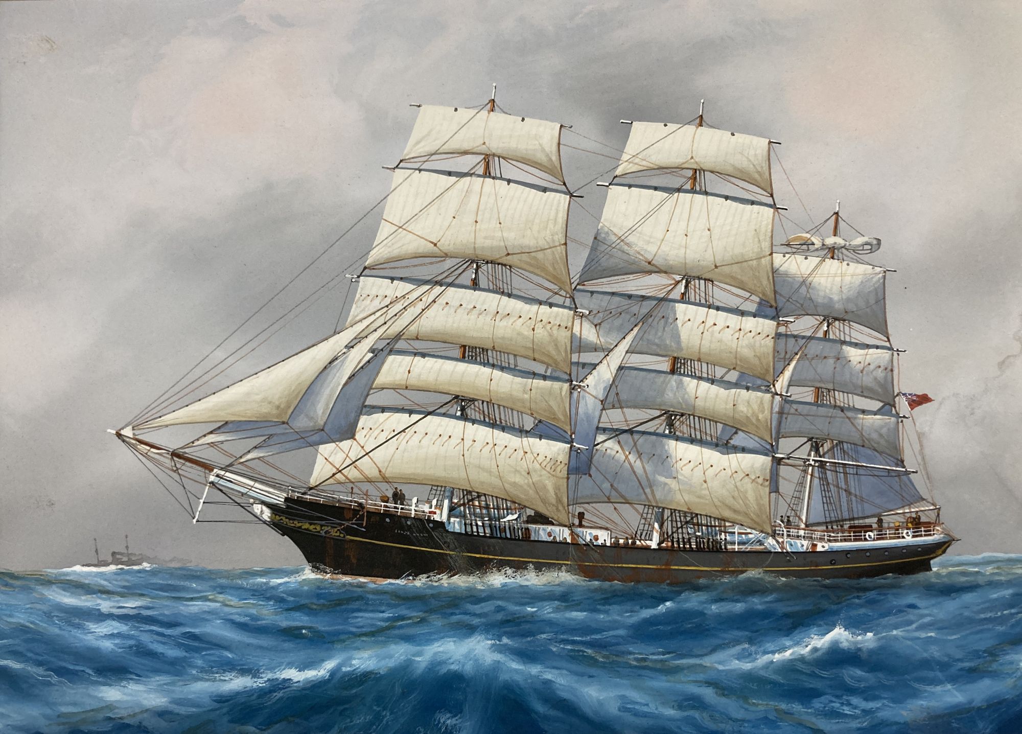 A gouache on paper of a clipper ship, 23 x 33cm